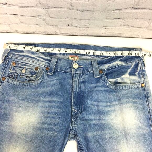 True Religion Men's Flap Pocket Light Wash Straight Leg Blue Jeans Size 38 - Picture 11 of 12